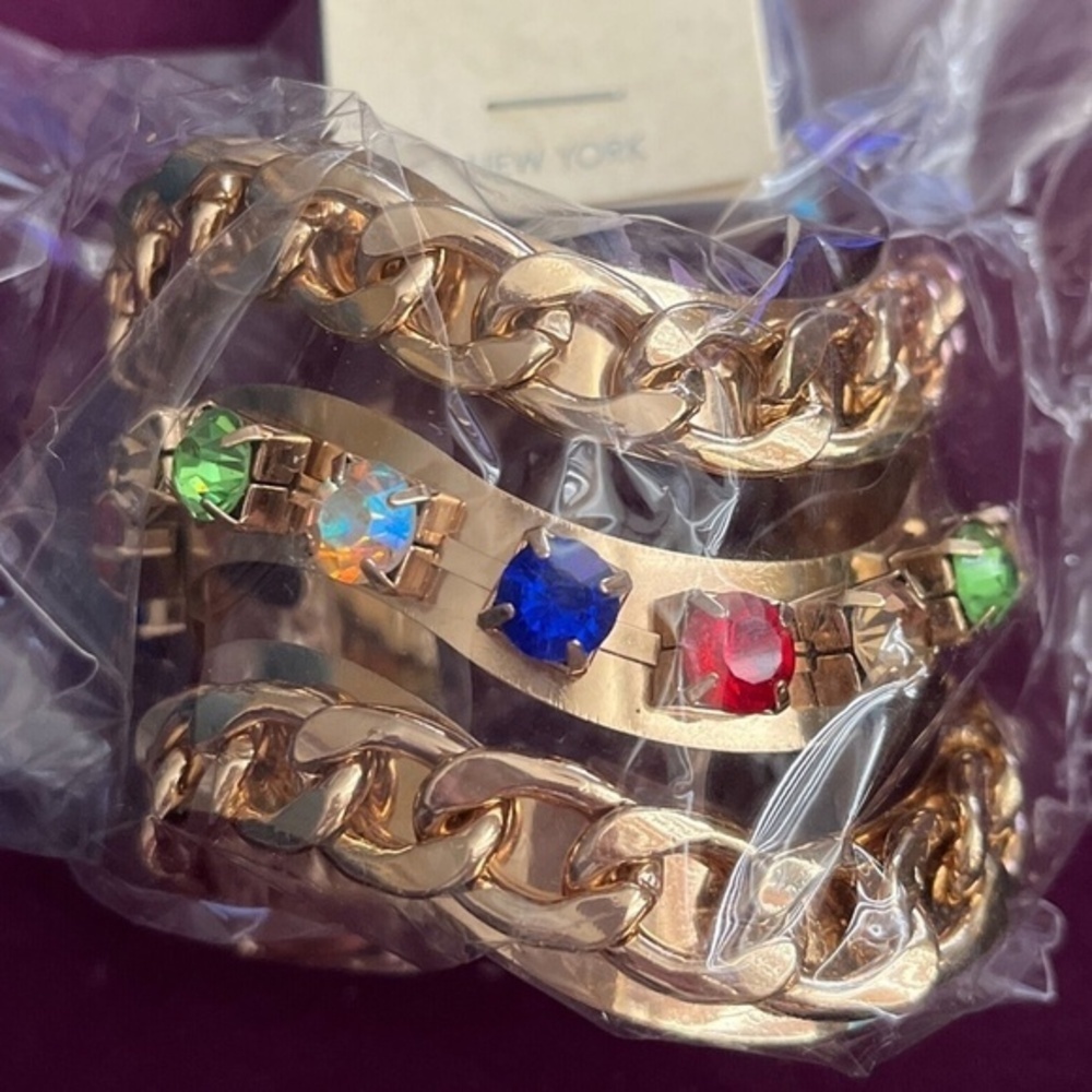 Body Rhythm Costume Cuffed Bracelet Faux Gold Multicolored Gem